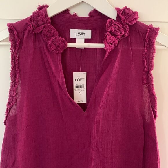 2 LOFT Rose Frilled Ruffled Pink Sleeveless Blouse Small S Top Lot Set NWT - Picture 4 of 12